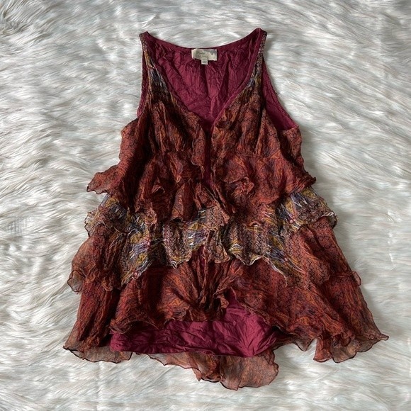 Elizabeth and James Silk Tiered Ruffle Front Sleeveless Top - Picture 6 of 12